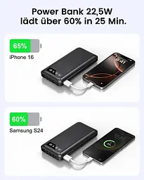 Повербанк 26800 мА·год з 4 вбудованими кабелями, 22,5 Вт Power Bank USB C Функція швидкого заряджання зі світлодіодним дисплеєм - мініатюра 4