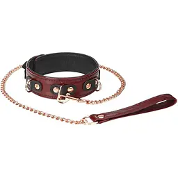 Нашийник із повідцем Liebe Seele Wine Red Leather Collar Leash and Lock бордовий