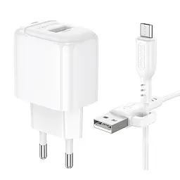 Зарядний пристрій - адаптер з кабелем - набір Borofone BAS42A 1 порт USB + micro кабель білий - мініатюра 3