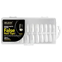 Тіпси для нарощування нігтів BELEON False Nail Tips матові квадратні 240 шт.