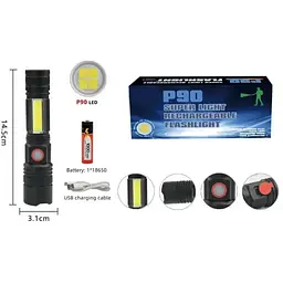 Ручний ліхтар RB-244 акумуляторний із зумом P90+COB Zoom Micro-USB - мініатюра 5