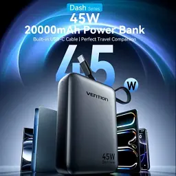 Батарея універсальна Vention 20000 mAh 45W Mini with Built-in USB-C Cable Gray (FHGH0) - мініатюра 2