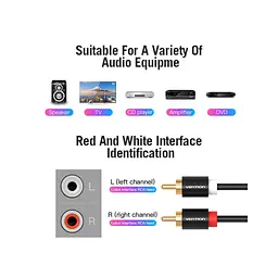 Кабель мультимедійний 2xRCA M to 2xRCA M 1.0m black Vention (VAB-R06-B100) - мініатюра 6