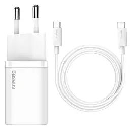 МЗП Super Si Quick Charger PD25W (1USB-C) + кабель Type-C to Type-C (TZCCSUP-L) Білий Baseus teh0029620