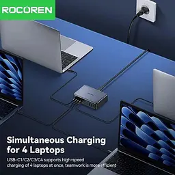 Зарядний пристрій Rocoren 480W GaN 0262 3U+7C (кабель EU) 10 портів чорний - мініатюра 4