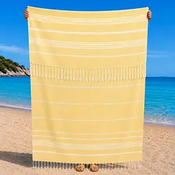 Рушник пештемаль Turkey Towel 100х180 см легкий великий для пляжу басейну бані сауни підстилка на дачу пікнік природу відпустку море полоса світло-жовтий