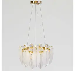 Компактна підвісна люстра Artlight 21824-400GD золота кругла на 5 ламп E14 з матовим скляним пір'ям - мініатюра 2