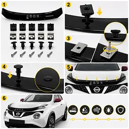 Дефлектор капота мухобойка Nissan Juke 2010-1019 Євро Кріплення Vip Tuning (NS35) - мініатюра 2