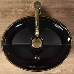 Умивальник Rea Sofia 41x34,5 black gold edge (REA-U3695), Глянцева - мініатюра 6