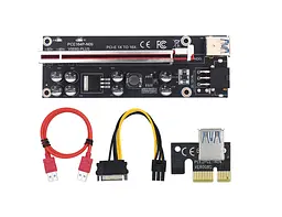 Райзер Dynamode PCI-E x1 to 16x 60cm USB 3.0 Red Cable SATA to 6Pin Power v.009S Plus Black