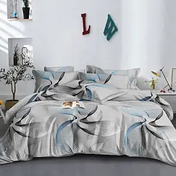 Комплект постільної білизни «Gold Lux» бязь двоспалка 180×220 см 2 наволочки 70×70 см з графічним візерунком Сіро-блакитний