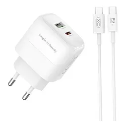 Мережевий зарядний пристрій XO L137 1USB-C/1USB PD/QC 20W Type-C to Type-C 1м White (37793_3664782) - мініатюра 2