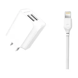 Зарядний пристрій XO L35D 2USB / 2.1А + Lightning white (XO-L35-LGHT)