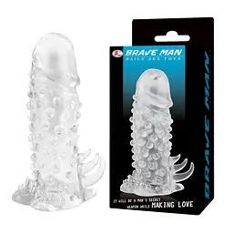 Насадка на член із пухирцями та стимулятором клітора Baile Brave Men Sleeve, 13.5х4 см (прозорий) - мініатюра 6