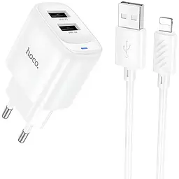 МЗП Hoco C141A Smart 2.1A (2USB-A) + кабель USB to Lightning White