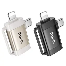 Перехідник Hoco UA31F iP male/Type-C male to USB female OTG 2 в 1 adapter чорний - мініатюра 5