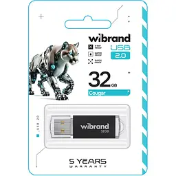 USB флеш-накопичувач Wibrand Cougar 32GB USB-A 2.0 Black (WI2.0/CU32P1B) [170513] - мініатюра 2