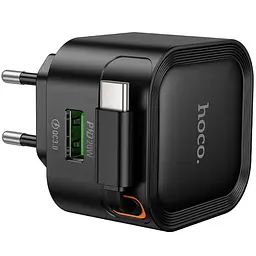 МЗП Hoco C154A Changer With Retractable Cable Type-C PD20W+QC3.0 (1USB-C) Black - мініатюра 4