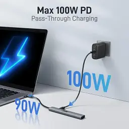 Концентратор Acer 5 в 1 USB C з 4K HDMI, потужністю 100 Вт, 3 портами даних USB A, багатопортовий адаптер USB C - мініатюра 4