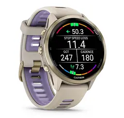 Смарт-годинник Garmin Forerunner 970 із золотистим титановим безелем сірим корпусом і ремінцем кольору французький сірий/індиго - мініатюра 3