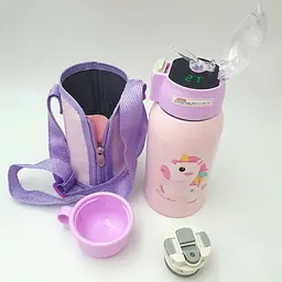 Термос для води напоїв з трубочкою напувалкою пляшка дитяча сталева з чохлом та датчиком індикатором температури термокухоль 500мл UKC WB-008 фіолетовий - мініатюра 4