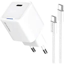 Зарядний пристрій ColorWay GaN Mini 30W PD Port PPS USB-C white + cable Type-C (CW-CHS054PDC-WT)