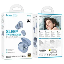 Бездротові навушники Hoco EW200 Elegant true wireless sleep BT headset IPX4, BT5.4, 30mAh, 400mAh, 4h, blue - мініатюра 2