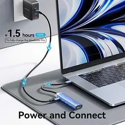 Концентратор Vention USB 3.1 Type-C to HDMI/USB 3.0x3/PD 100W Blue Aluminum Alloy Hub 5-in-1 (TGESB) - мініатюра 7