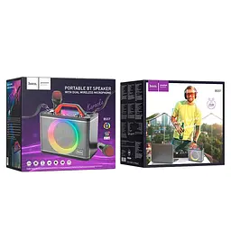 Портативна акустика Hoco BS57 Jenny Dual Mic Wireless Karaoke караоке система 2 мікрофони чорна - мініатюра 8