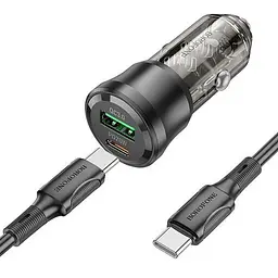 АЗП Borofone BZ25 Journey PD20W+QC3.0 total 38W (1USB-A/1C) + кабель Type-C to Type-C Transparent black - мініатюра 2
