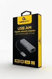 Хаб USB Cablexpert A-AMU3-LAN-01, Grey, USB 3.1 - 3xUSB 3.1 / GLan, кабель 17 см, алюмінієвий корпус - мініатюра 2