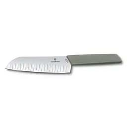 Кухонний ніж Victorinox Swiss Modern Santoku лезо 17см ріфл. з зел. ручкою (блістер) - мініатюра 2