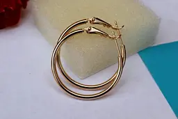 Сережки кільця Xuping Jewelry гладкі 3 см золотисті - мініатюра 2