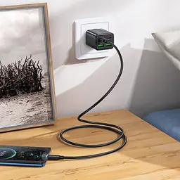 МЗП Hoco N56 Fundador PD30W four-port (2USB-A/2C) + кабель Type-C to Type-C Black - мініатюра 5