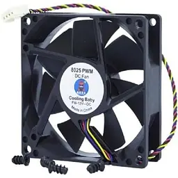 Вентилятор 80 мм Cooling Baby чорний 80х80х25 мм 500-2300 об/хв 17.6-31.3 дБ 12V/0.3A 4-pin PWM (8025 PWM)