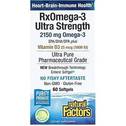 Омега-3 ультра Natural Factors RxOmega-3 Ultra Strength with Vitamin D3, 2150 мг 60 гелевих капсул - мініатюра 2
