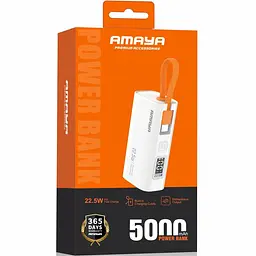 Портативний ЗП Power Bank Amaya FD39 22.5W with display and cable 5000 mAh White - мініатюра 2