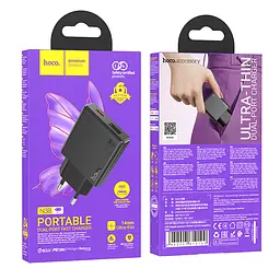 Мережевий зарядний пристрій Hoco N38 Delgado dual port PD20W+QC3.0 charger(EU) Чорний - мініатюра 2