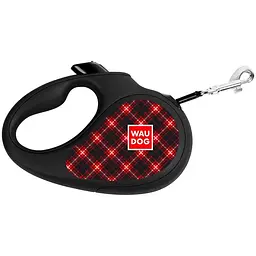Повідець-рулетка для собак Waudog R-leash Шотландка, світловідбиваючий, XS, до 12 кг, 3 м, чорний