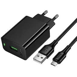 Мережевний зарядний пристрій Hoco CS92A Leader 18W+QC3.0 1USB-A + кабель USB to MicroUSB Black - мініатюра 3