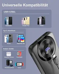 Повербанк 10000 мАг, USB-C Вхід та вихід з кабелем, функція швидкого заряджання - мініатюра 3