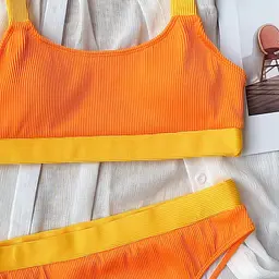 Купальник жіночий роздільний з топом в рубчик 5021-orange-L помаранчевий - мініатюра 3