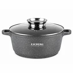 Каструля-котел кругла Zauberg 6.5 л Ø 29 см з покриттям під мармур та кришкою Сіра Сірий 88621