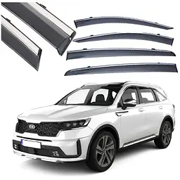 Дефлектори вікон вітровики Benke для Kia Sorento 2020- Хром Молдинг Із Нержавіючої Сталі 3D
