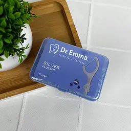 Флосери Dr. Emma Silver 50 шт у контейнері - зубна нитка з тримачем та зубочисткою