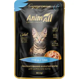Вологий корм для котів AnimAll Cat Adult Tuna з тунцем у желе 80 г