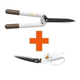 Набір Fiskars: Ножиці для кущів White HS53+ Ножиці для трави White GS41