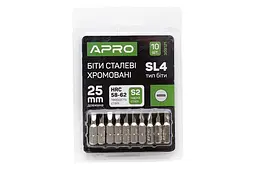 Біта викруткова APRO насадка пряма SL4 x 25 мм хром в упаковці 10 шт. - мініатюра 4
