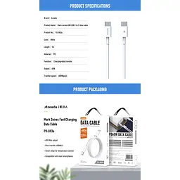 Дата кабель USB-C to USB-C 1.0m PD-B83a 60W Proda (PD-B83a-WHT) - мініатюра 3