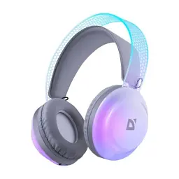 Навушники бездротові Defender FreeMotion B651, White/Grey, Bluetooth, Mini jack 3.5 мм, USB-C, мікрофон, 32 Ом, 105 дБ, RGB-підсвічування, радіус дії до 10 м, час роботи до 14 год (63651)